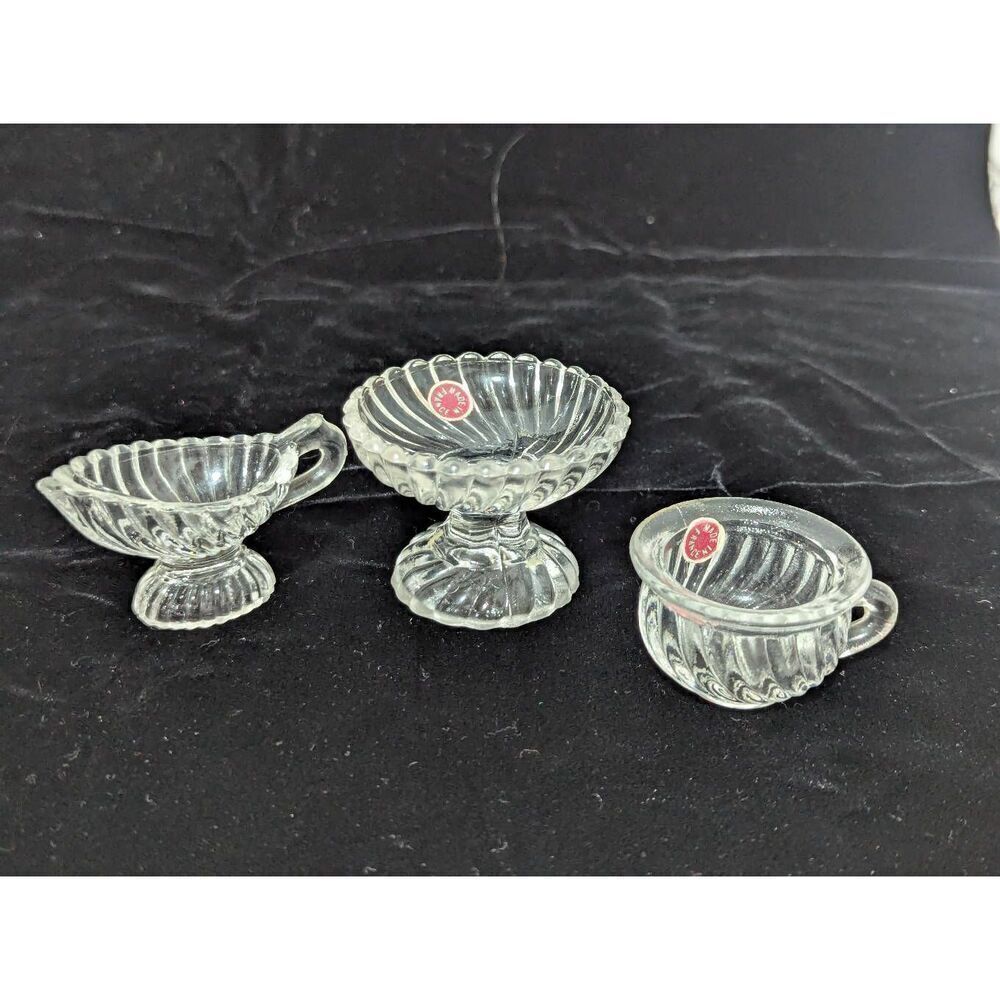 Made in France Vintage Miniature 1900 Era Doll House 3 Pc Set Glass Ware